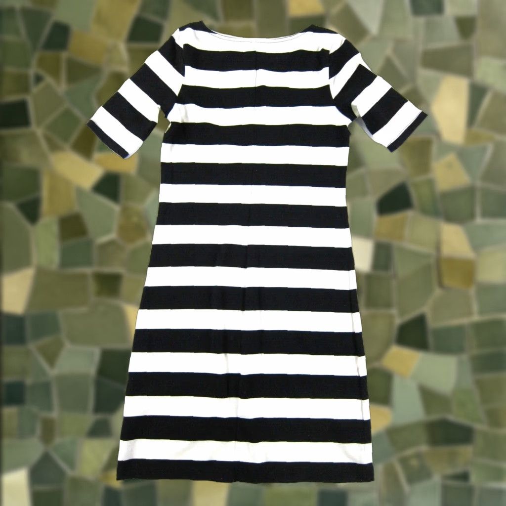 Old Navy Cotton Stretch White Black Stripe Short Sleeve Tunic Shift Dress S  Tall