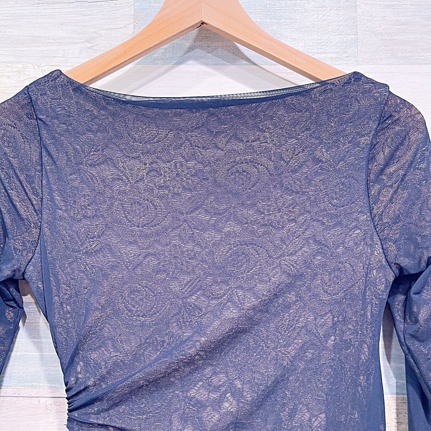 Reiss REISS Ruched Floral Mesh Overlay Bodycon Dress Blue Cream 4 Size S / US 4 / IT 40 - 5 Thumbnail