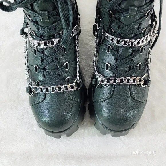 Other Emo Stomp 2" Platform Stomper Ankle Boots With Chain Design Size US 7 / IT 37 - 9 Thumbnail