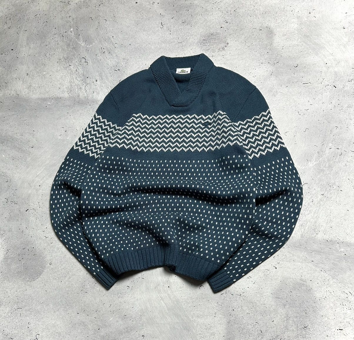 Lacoste × Vintage Vintage Lacoste Knitted V Neck Pattern Sweater Size US L / EU 52-54 / 3 - 3 Thumbnail