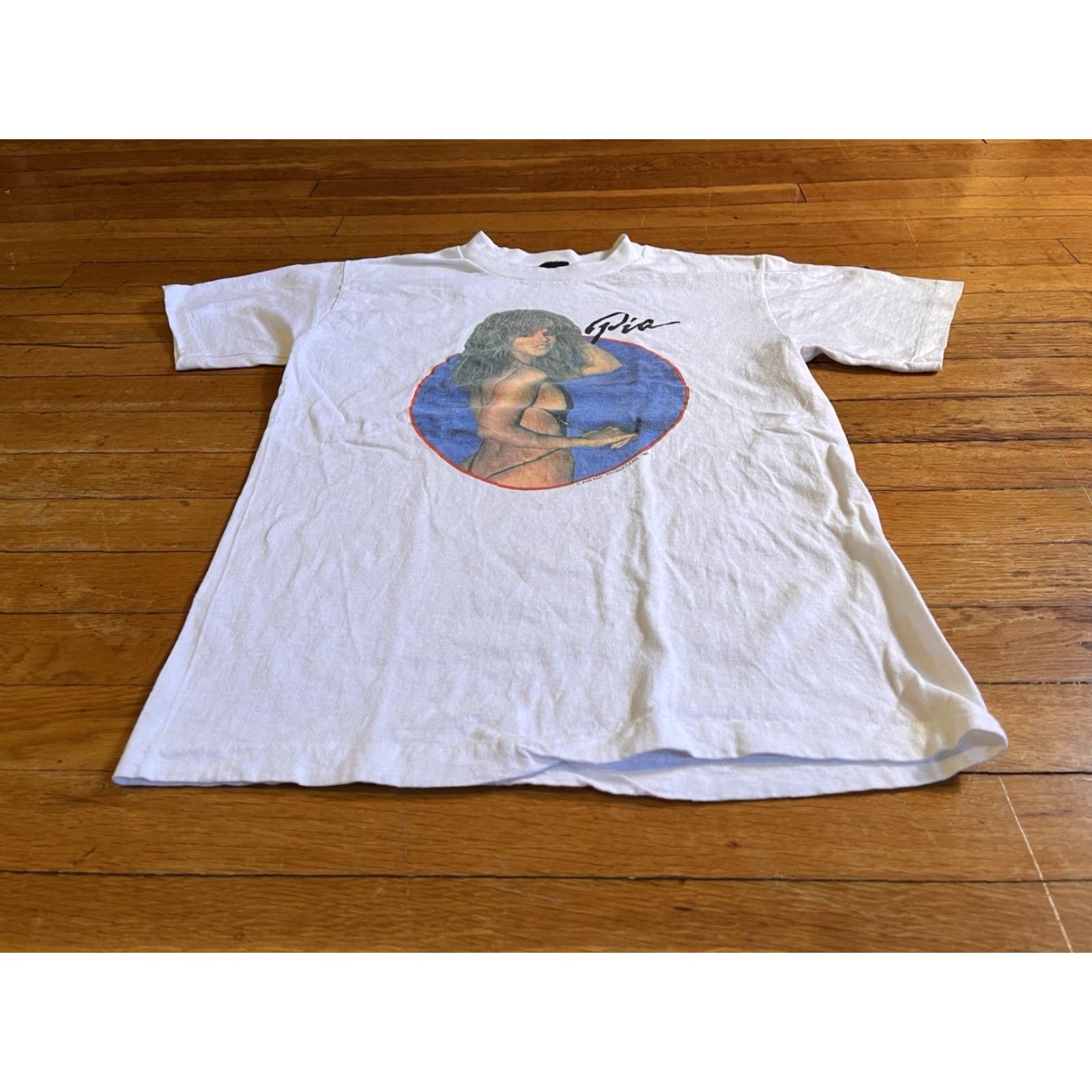 Anvil VINTAGE Pia Zadora Bikini Shirt Men’s S White 1980s T-Shirt Logo Pattern Graphic Print Nautical Retro 80s Mens Size US S / EU 44-46 / 1 - 2 Thumbnail