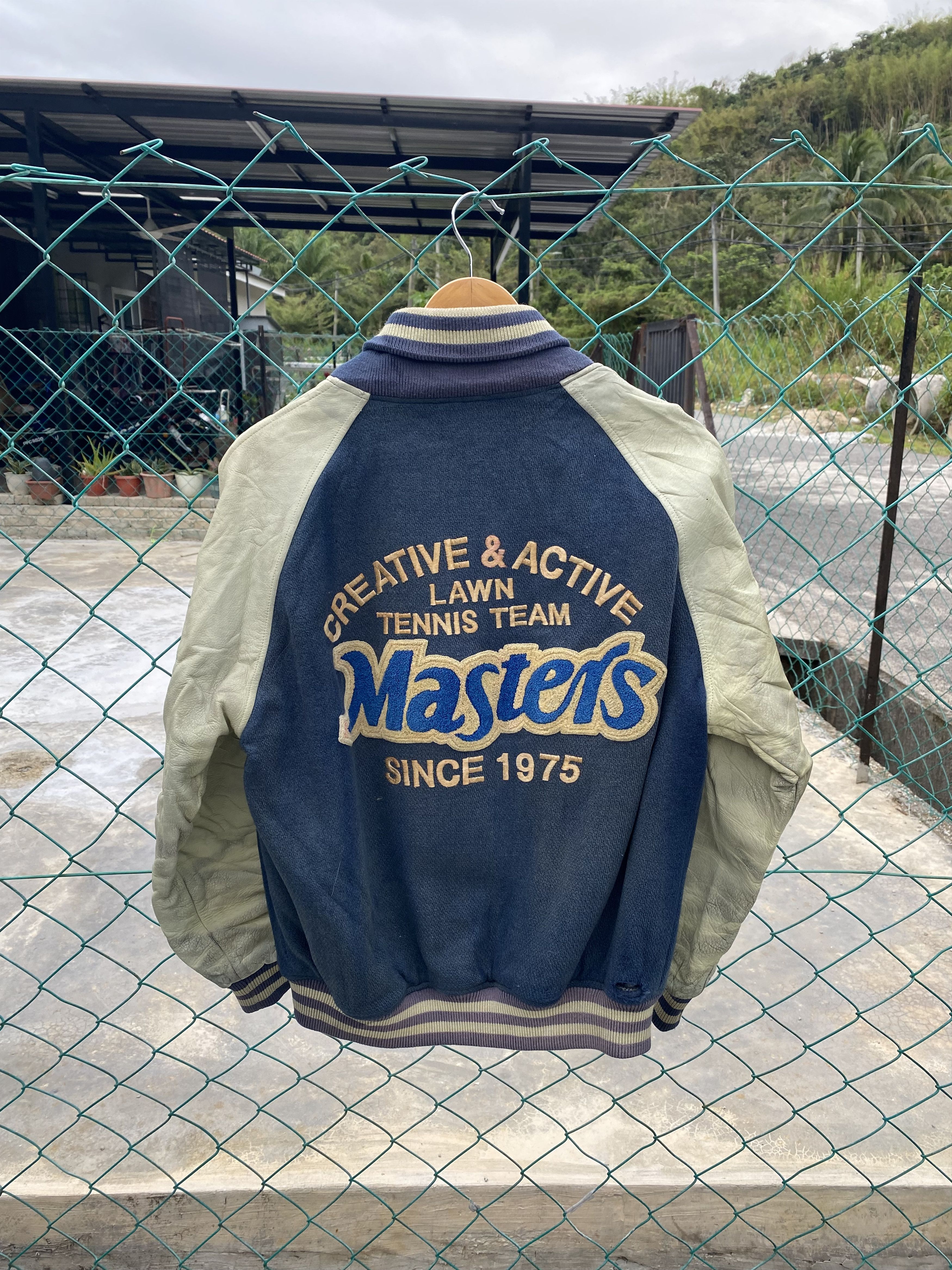 Japanese Brand Distressed Kanagawa University sleeve leather varsity Size US L / EU 52-54 / 3 - 7 Thumbnail