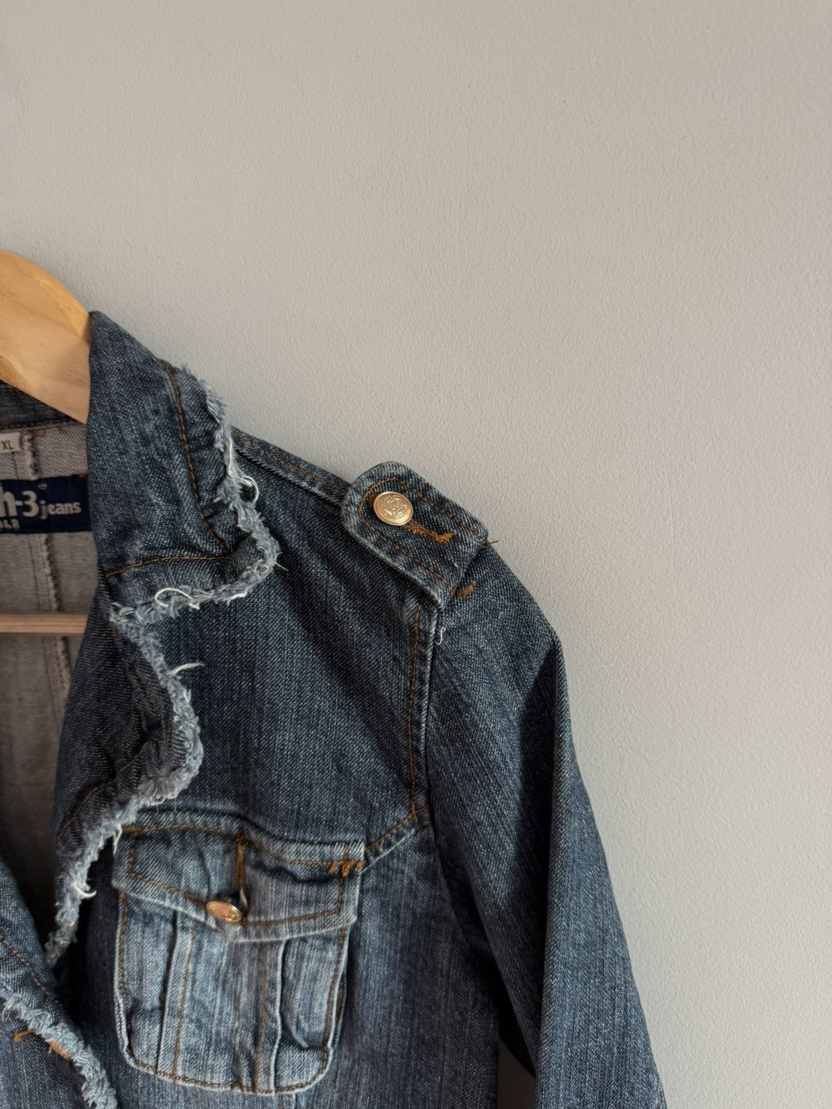 Vintage Cropped Denim Jacket Frayed Raw Hem Size L / US 10 / IT 46 - 5 Thumbnail