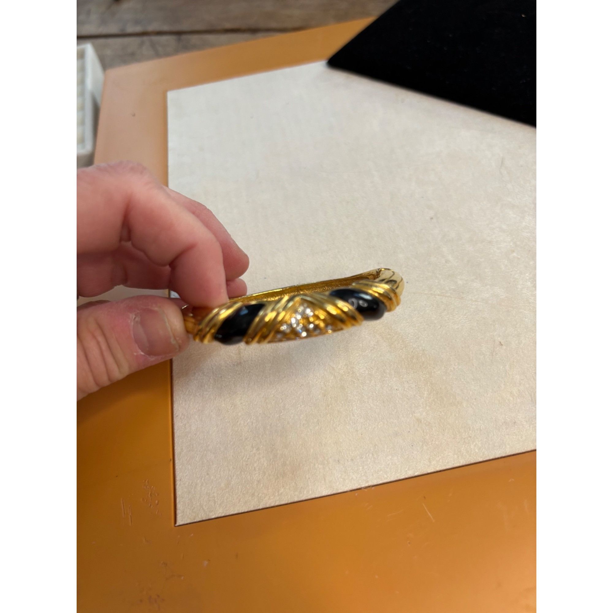 Other Gold-Tone Hinged Bangle Bracelet With Black Enamel & Rhinest Size ONE SIZE - 10 Thumbnail