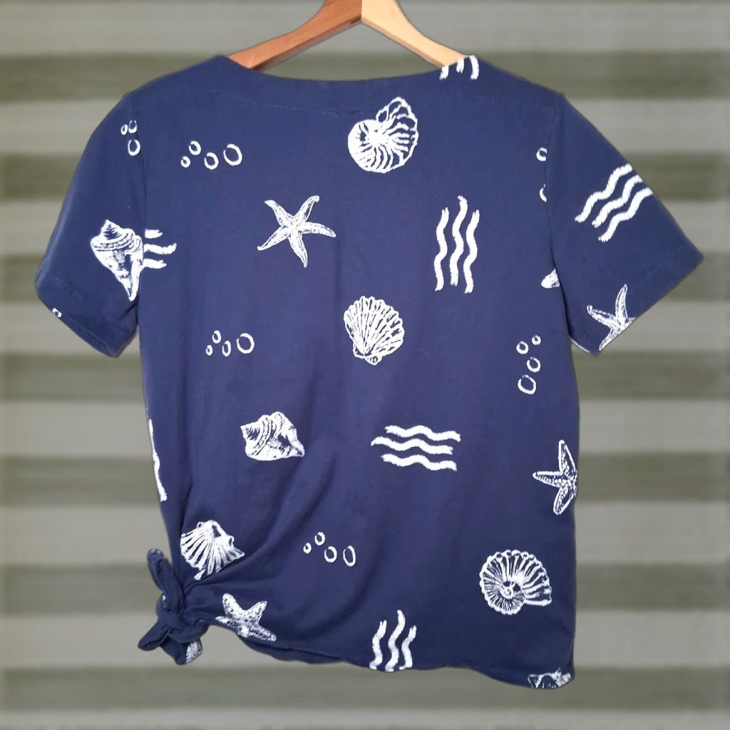 Vintage Links Shirt Women Small Blue Tie Waist Starfish Seashell Beach Beachy Coastal Size S / US 4 / IT 40 - 1 Thumbnail