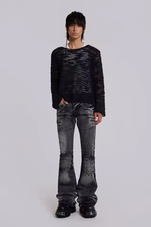 Other Washed Black Bootcut Y2k Flared Retro Distressed Jeans Size US 37 - 5 Thumbnail