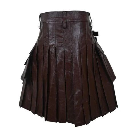 Handmade × Leather Customized Utility Cargo Leather Kilt Brown Size US 44 / EU 60 - 6 Thumbnail