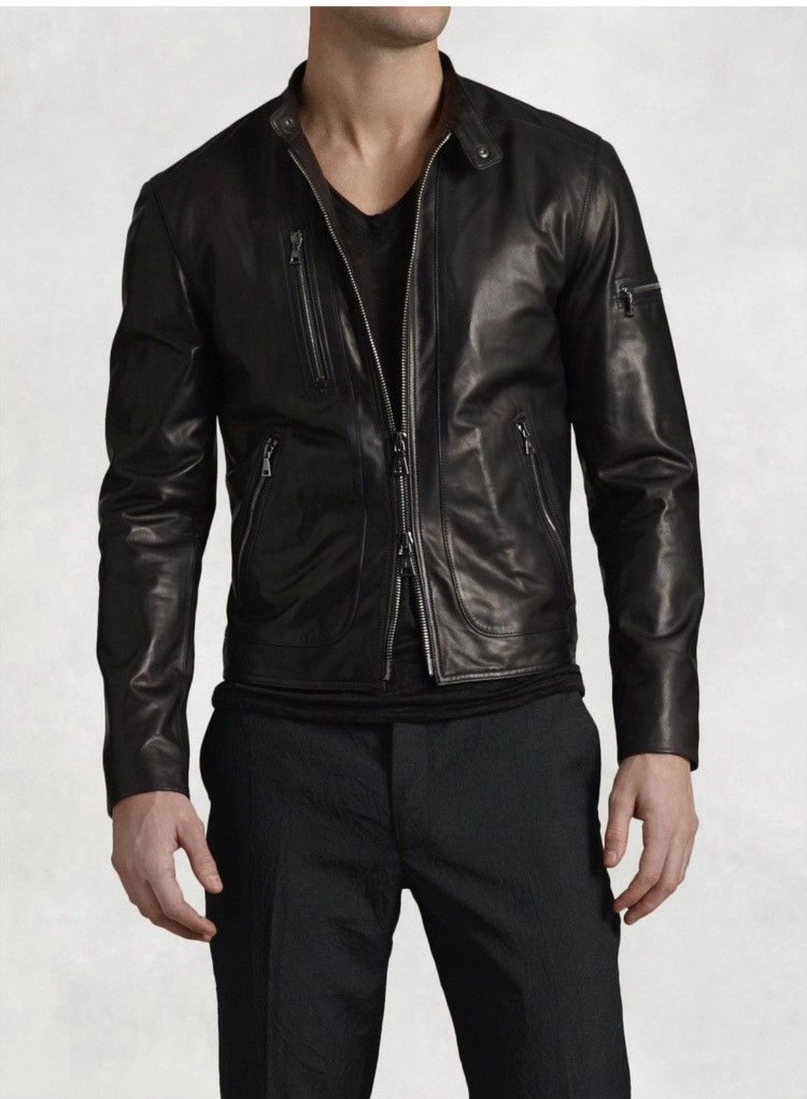 John Varvatos Lambskin Leather Moto Jacket EU 54 USA 44 Size US L / EU 52-54 / 3 - 1 Thumbnail