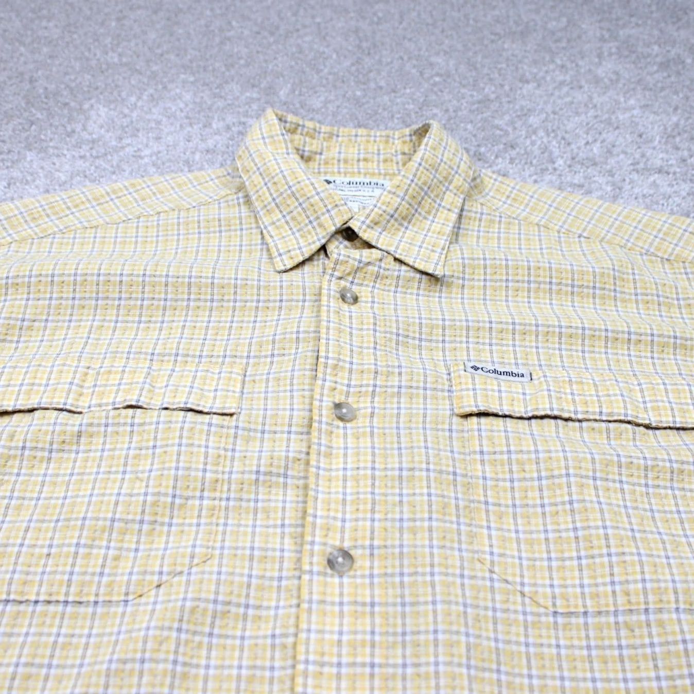 Vintage Columbia GRT Shirt Mens Large Yellow/Blue Seersucker Zip Pocket Short Sleeve Size US L / EU 52-54 / 3 - 5 Thumbnail