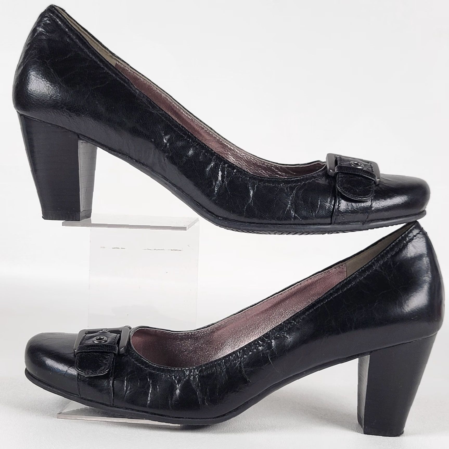 Ecco ECCO Black Leather Pumps Buckle Accents Women's Size 10/41 EU Pumps, Women, Heel, Black, Slip On, Med, Rubber Outsole, Leather Upper, Classic, 90s? Size US 10 / IT 40 - 5 Thumbnail
