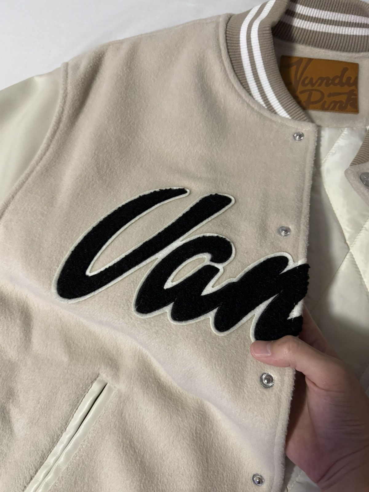 Vandy The Pink Vandy The Pink Varsity Jacket Cream Leather Sleeve XL Size US L / EU 52-54 / 3 - 6 Thumbnail