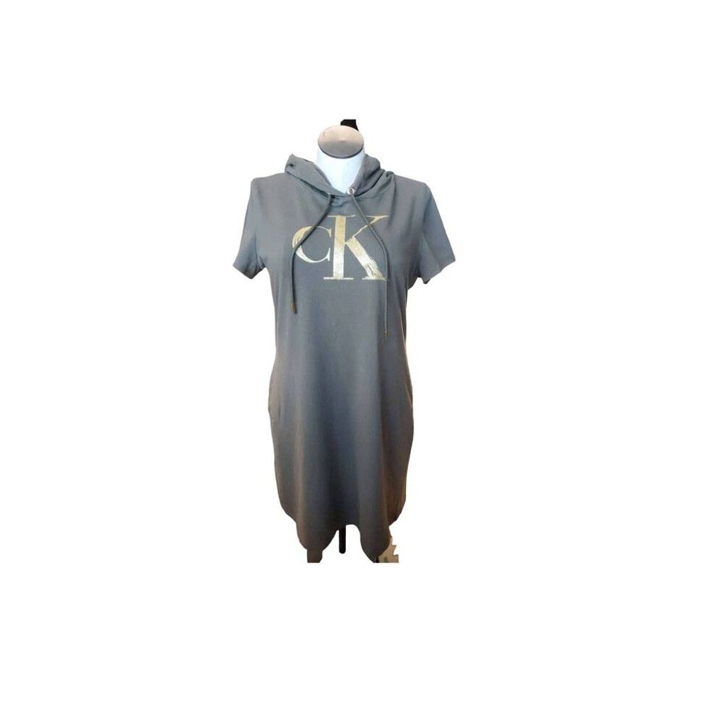 Calvin Klein Calvin Klein Women's Size M/L Short Sleeve Hoodie Dress Gray Size L / US 10 / IT 46 - 1 Thumbnail
