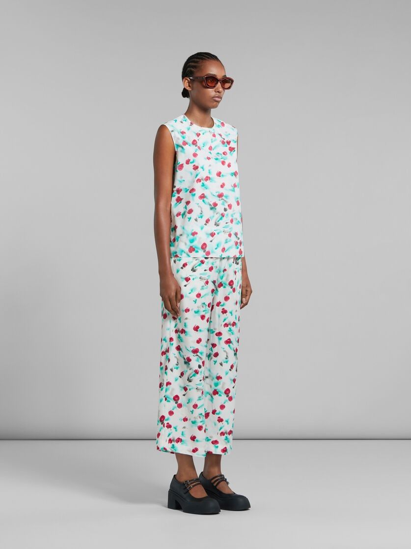 Marni o1w1db10125 Floral Print Cropped Trousers in White Size 27" / US 4 / IT 40 - 3 Thumbnail