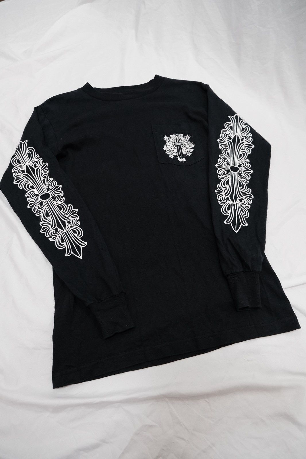 Chrome Hearts Vintage 90s Sun Faded Floral Dagger LS Shirt | Grailed