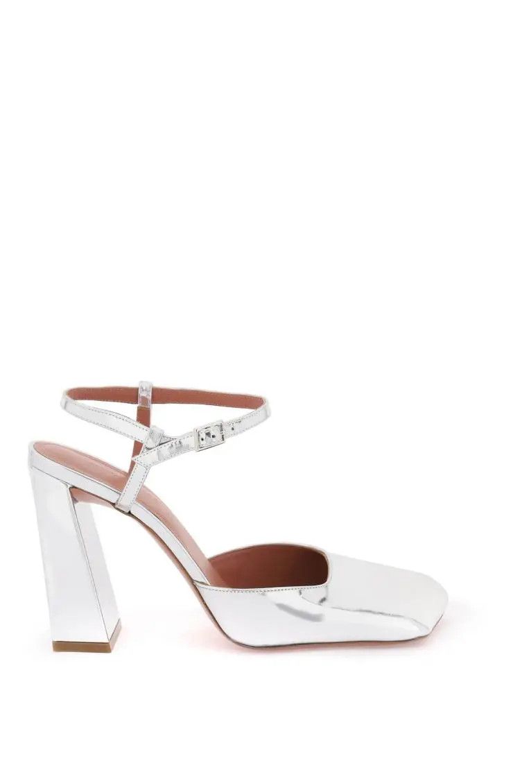 image of Amina Muaddi O1S22I1N0324 Charlotte Pumps Heel Shoes In Silver, Women's (Size 8)