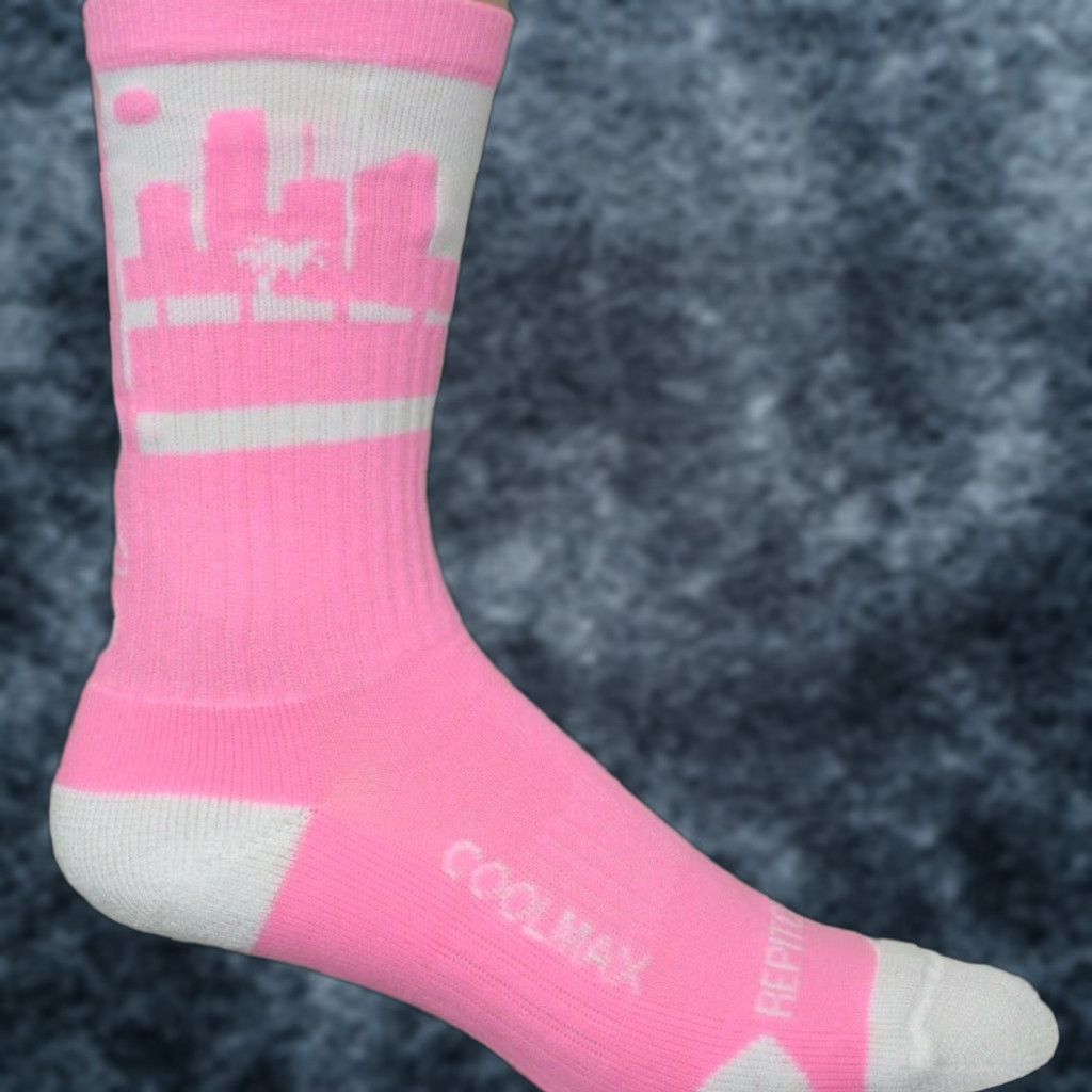 Pinko Rep It City Miami White Pink Cushioned Basketball Socks Mens M/L Size ONE SIZE - 1 Thumbnail