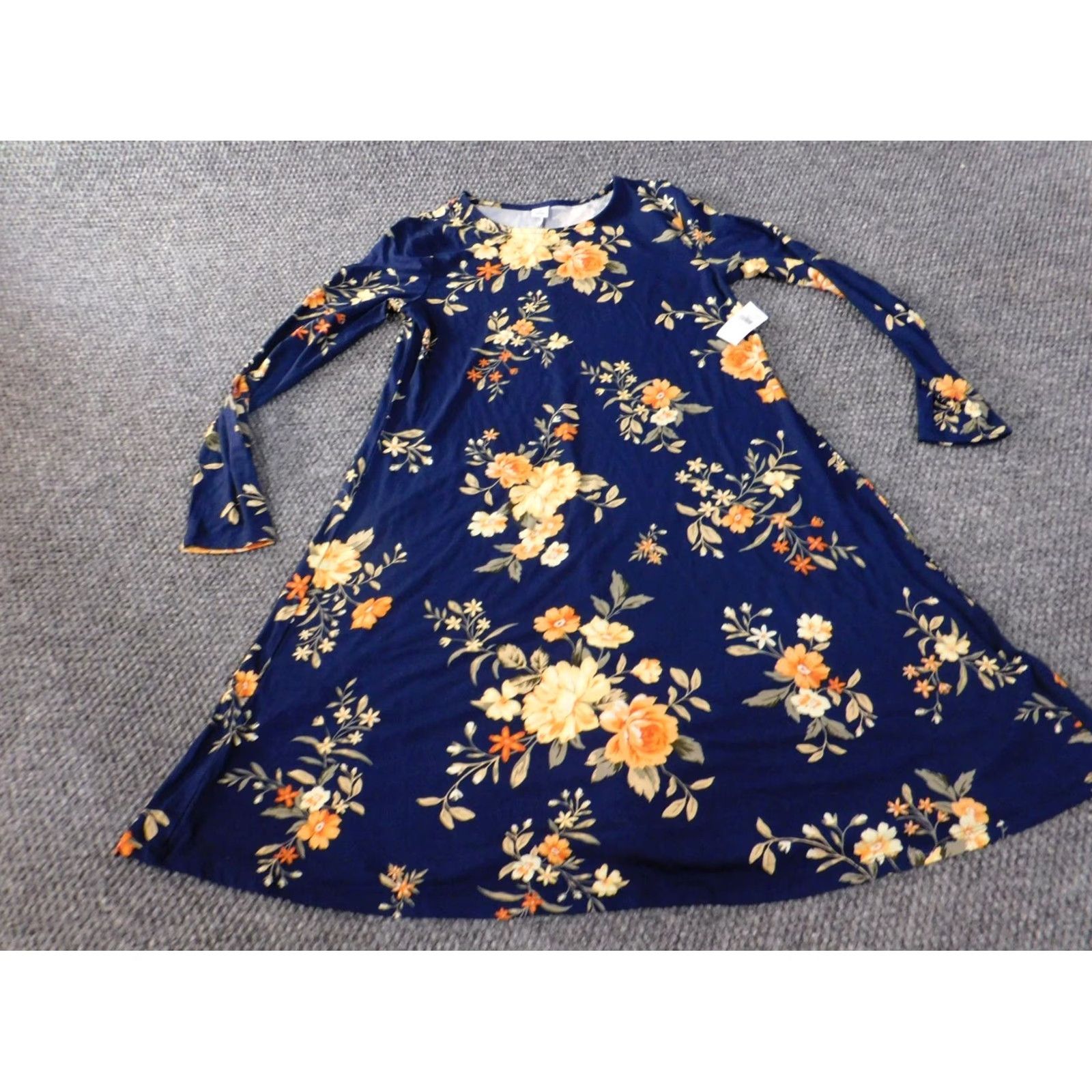 Old Navy Old Navy Womens Dress XS Blue A-Line Floral Rayon Knit Stretch Knee Length Raglan Sleeves Crew Neck Pullover Vintage No Size XS / US 0-2 / IT 36-38 - 2 Thumbnail