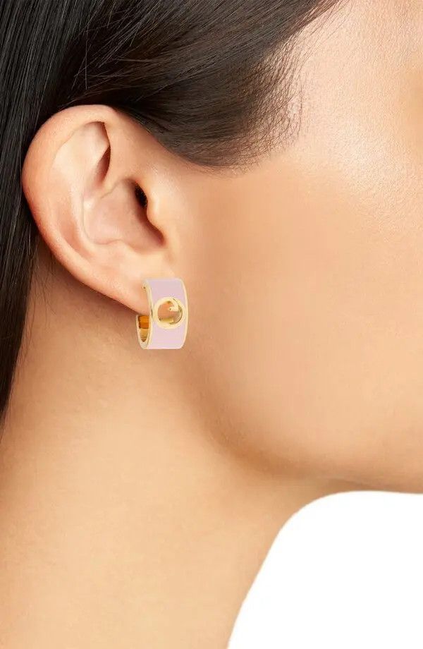Gucci oc11z0126 Size: OS / Blondie Enamel Hoop Earrings In Pink Size ONE SIZE - 2 Thumbnail
