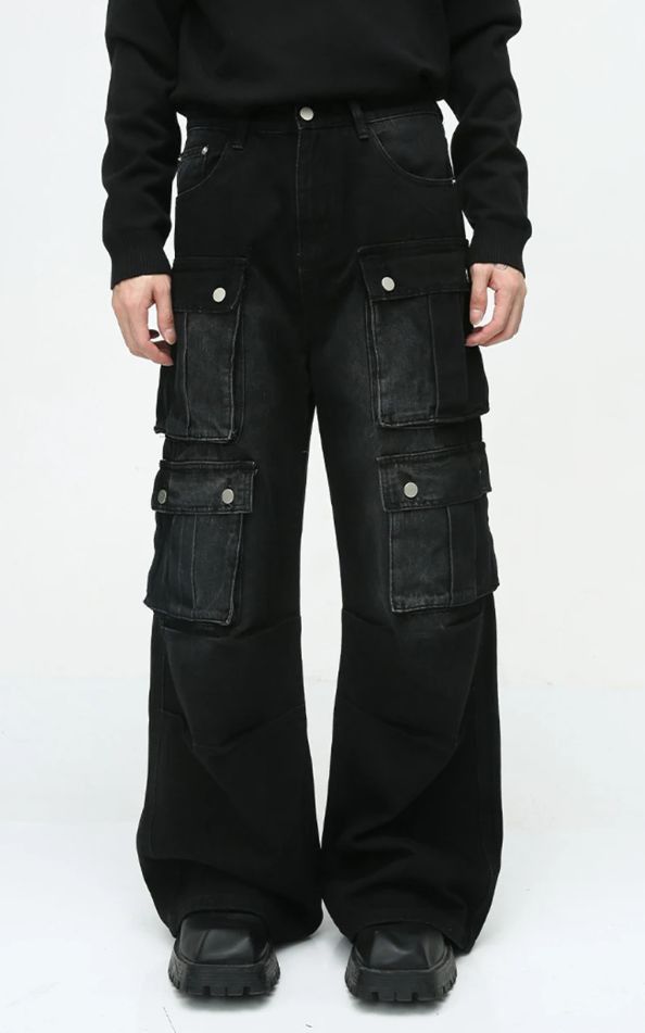 Japanese Brand × Jean Men Vintage Baggy Jeans Multi Pocket Cargo Size US 31 - 3 Thumbnail
