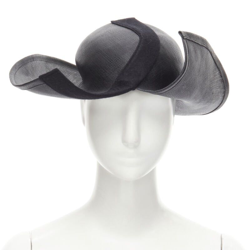 Yohji Yamamoto YOHJI YAMAMOTO 1980's Vintage black coated raffia curled brim fedora hat 58cm Size ONE SIZE - 1 Thumbnail