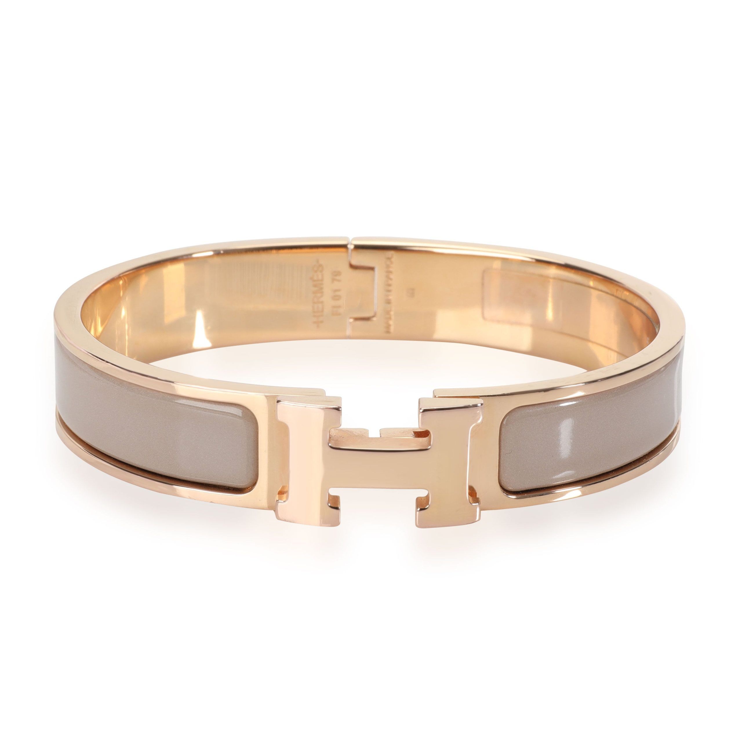image of Hermes Clic H Gold Plated Taupe Bracelet in Yellow, Women's