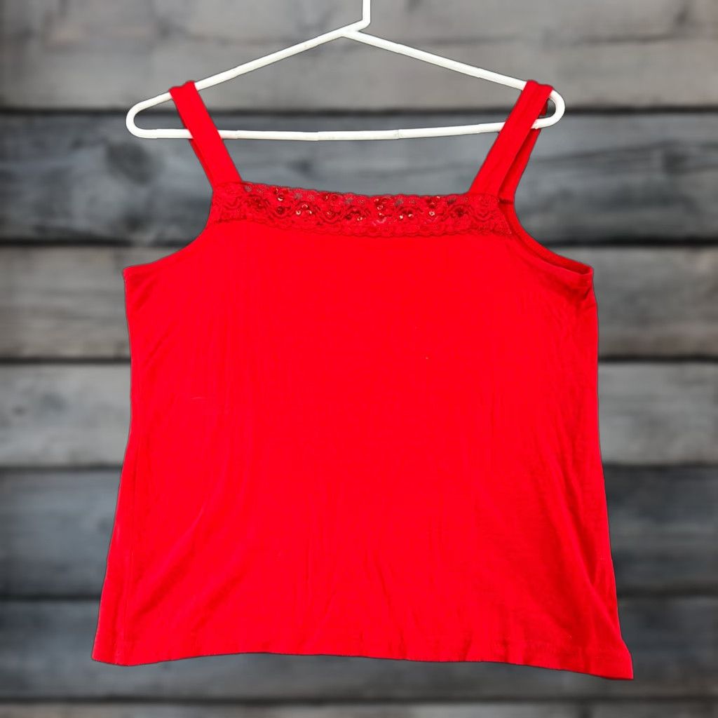 Worthington VINTAGE Worthington Womens Tank Top Red Lace Cami Square Neck Sleeveless 90s PM Petite Small/Medium? Size M / US 6-8 / IT 42-44 - 1 Thumbnail