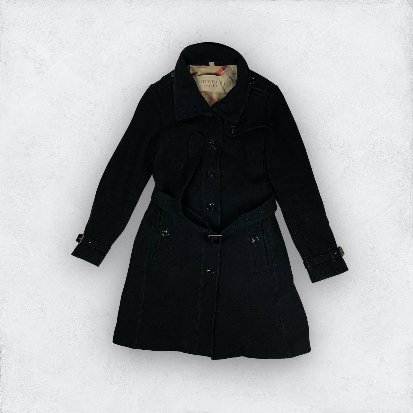Burberry Burberry Brit Women's Black Cashmere Wool Belted Coat 8 Size M / US 6-8 / IT 42-44 - 2 Thumbnail