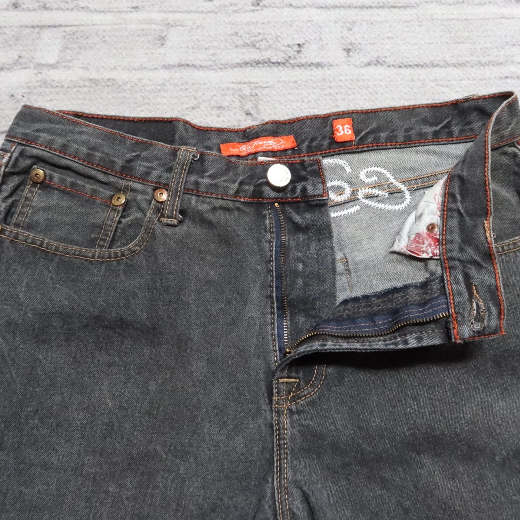 Ed Hardy Ed Hardy Jeans by Christian Audigier Big Logo Denim Jeans Mens 34x31 Black Baggy Vintage Skull Roses Size US 34 / EU 50 - 6 Thumbnail