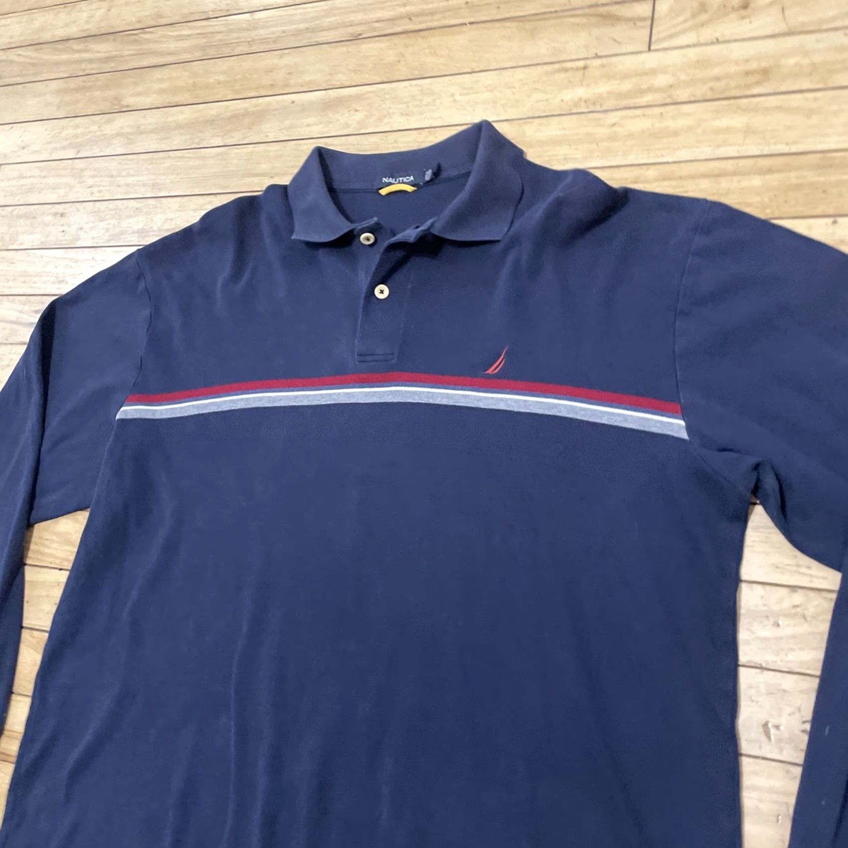 Nautica Nautica Polo Sweater Men XL Blue White Red Y2K CenterStripe Preppy Quarter Rugby Shirt Sweater Size US XL / EU 56 / 4 - 4 Thumbnail