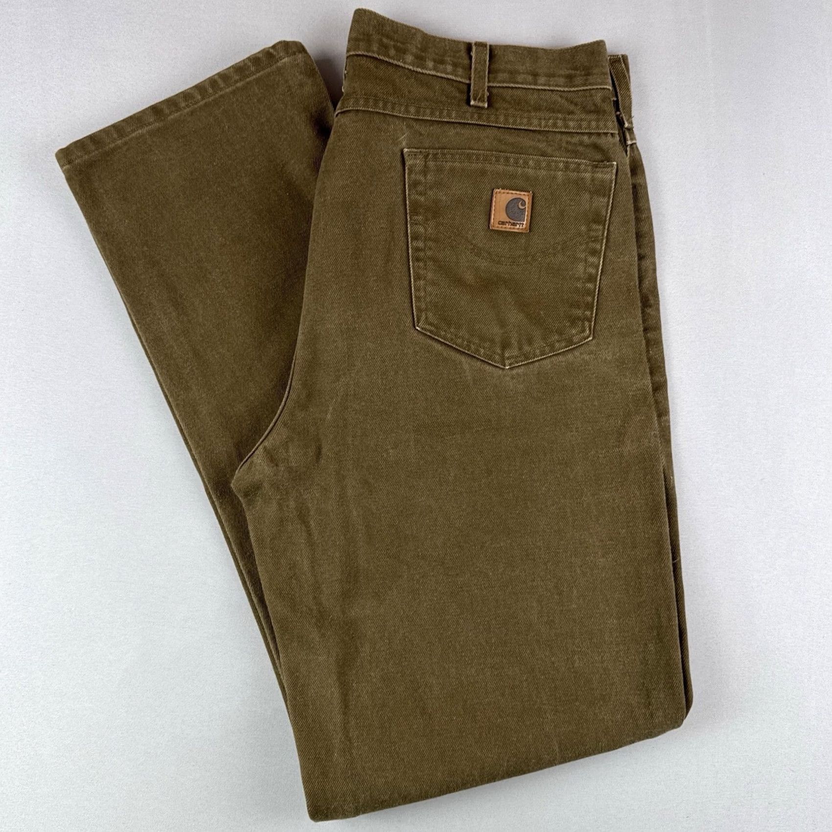 Carhartt VINTAGE Carhartt B161 BRK Canvas Work Pants Olive Brown 38x36 Jeans Workwear Mens Olive Brown Cotton Denim 36in Inseam Distressed 90s? (adjusted) Size US 36 / EU 52 - 2 Thumbnail