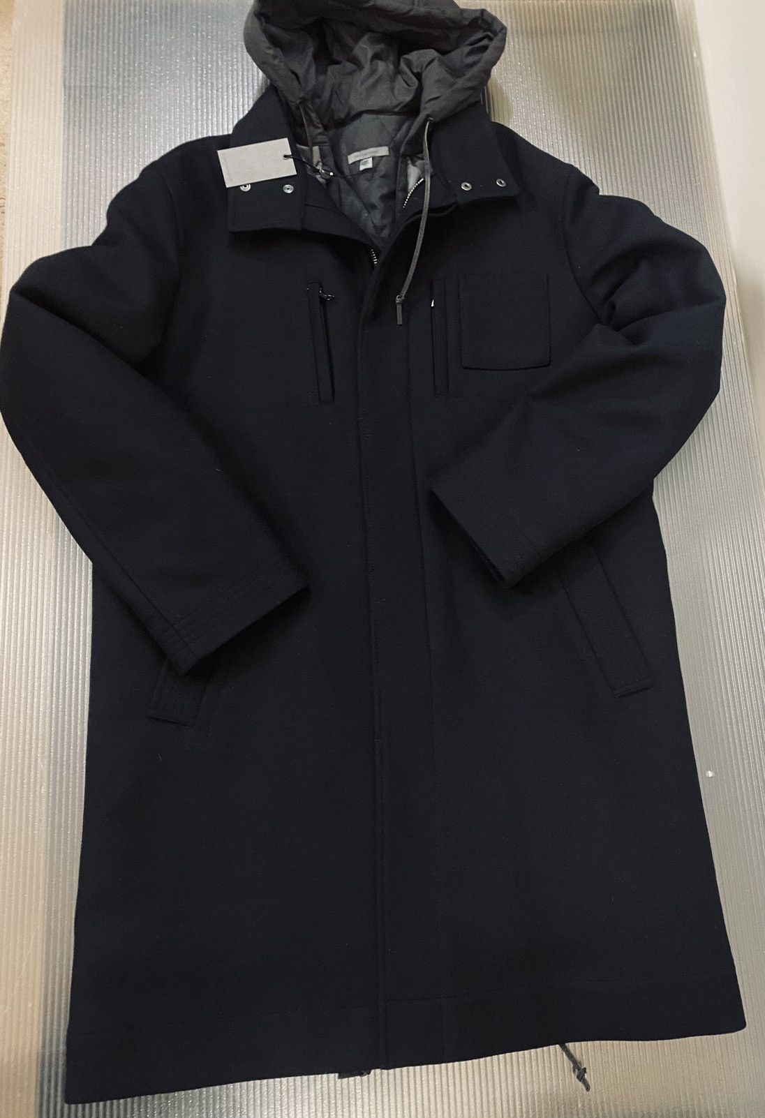 John Varvatos John Varvatos 🇮🇹 noir wool techno lined hood overcoat 56 NEW Size US XL / EU 56 / 4 - 1 Thumbnail