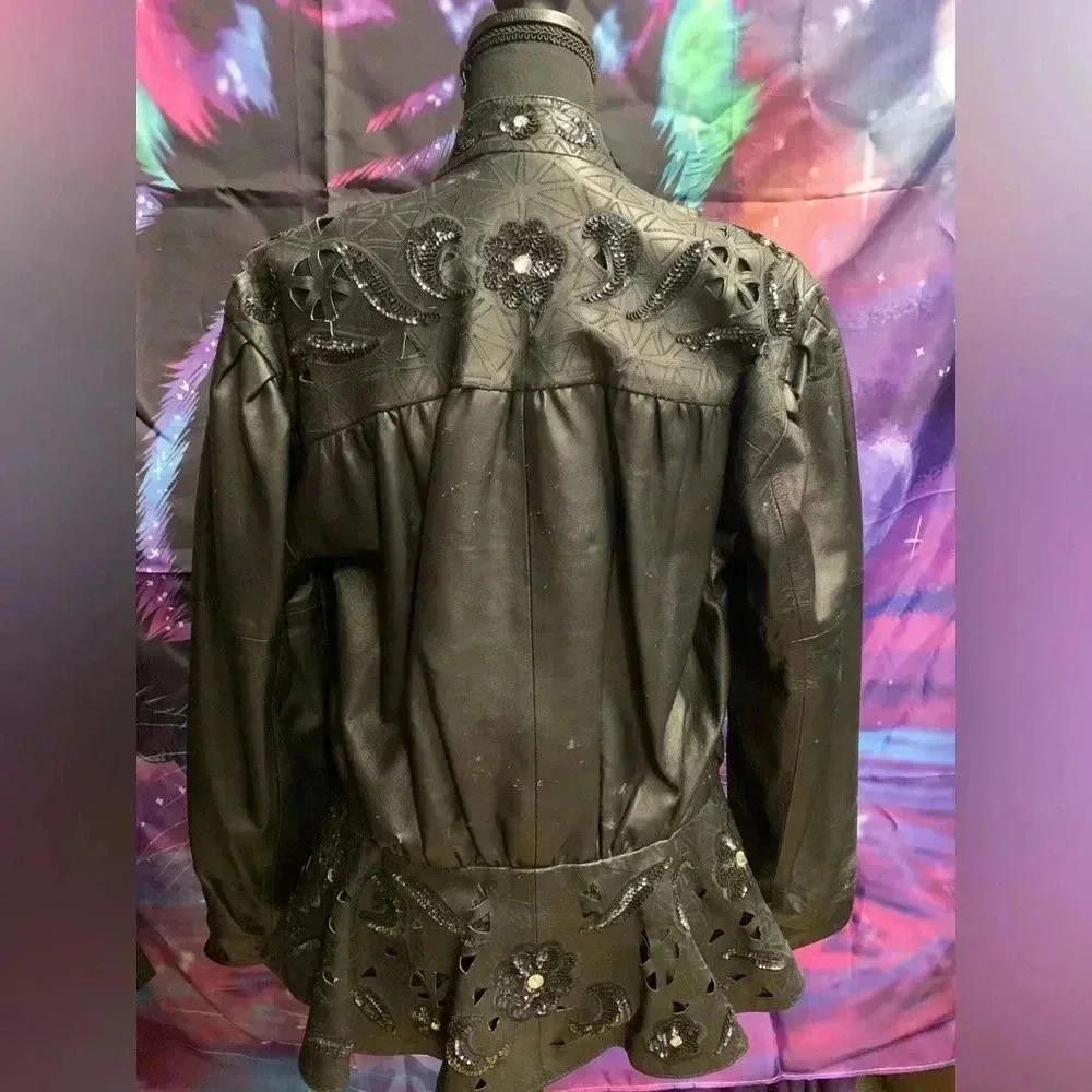 Designer Vintage leather jacket with sequin detail Size M / US 6-8 / IT 42-44 - 1 Thumbnail