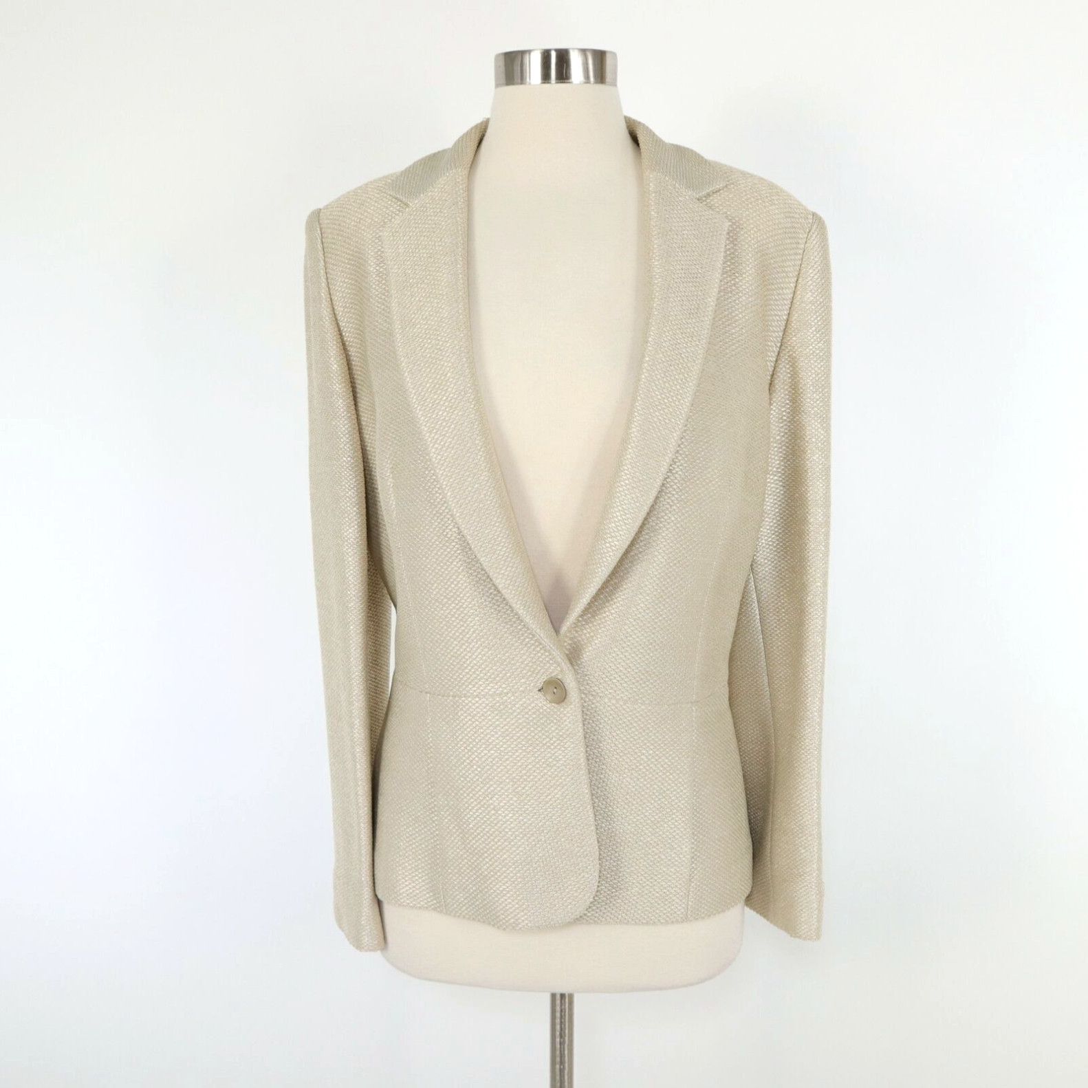 image of Equipment Blazer Jacket Womens 12 New Ivory Pearl Gold Woven Textured Party VTG in White (Size XL)