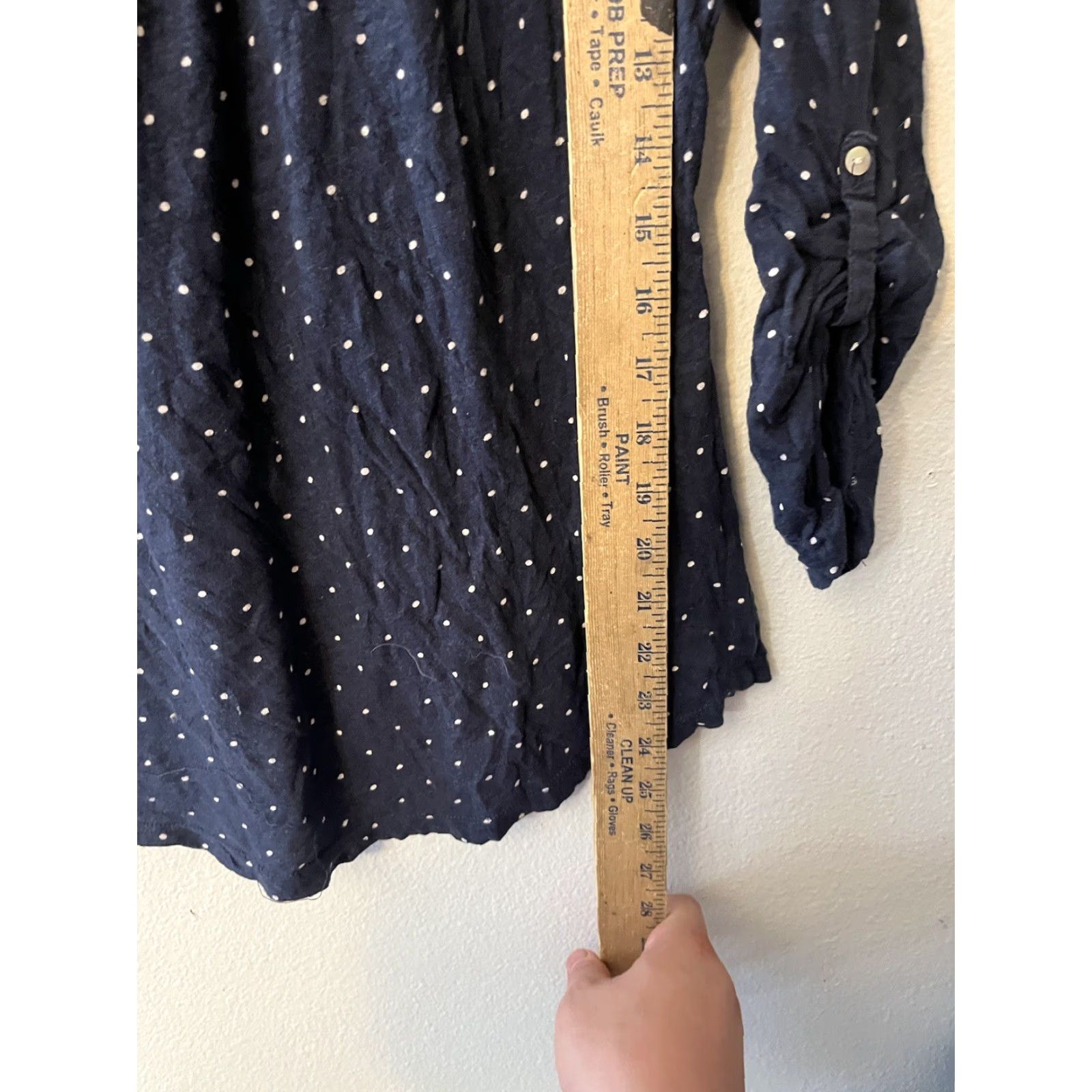 H&M LOGG by H&M Womens top 3/4 Sleeve Henley Navy Blue Polka Dot M Casual Shirt Womens Size M / US 6-8 / IT 42-44 - 5 Thumbnail