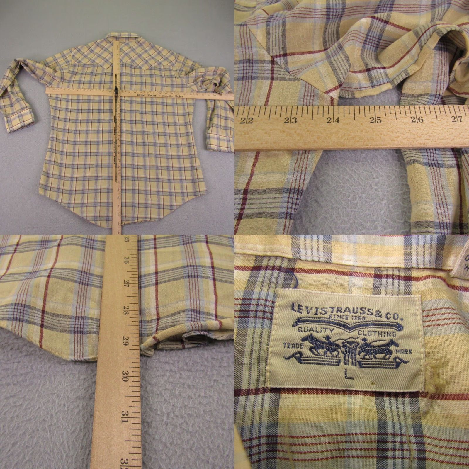 Levi's VINTAGE Levi's Shirt Men L Blue Plaid Pearl Snap Western Ranch Rodeo Size US L / EU 52-54 / 3 - 8 Thumbnail