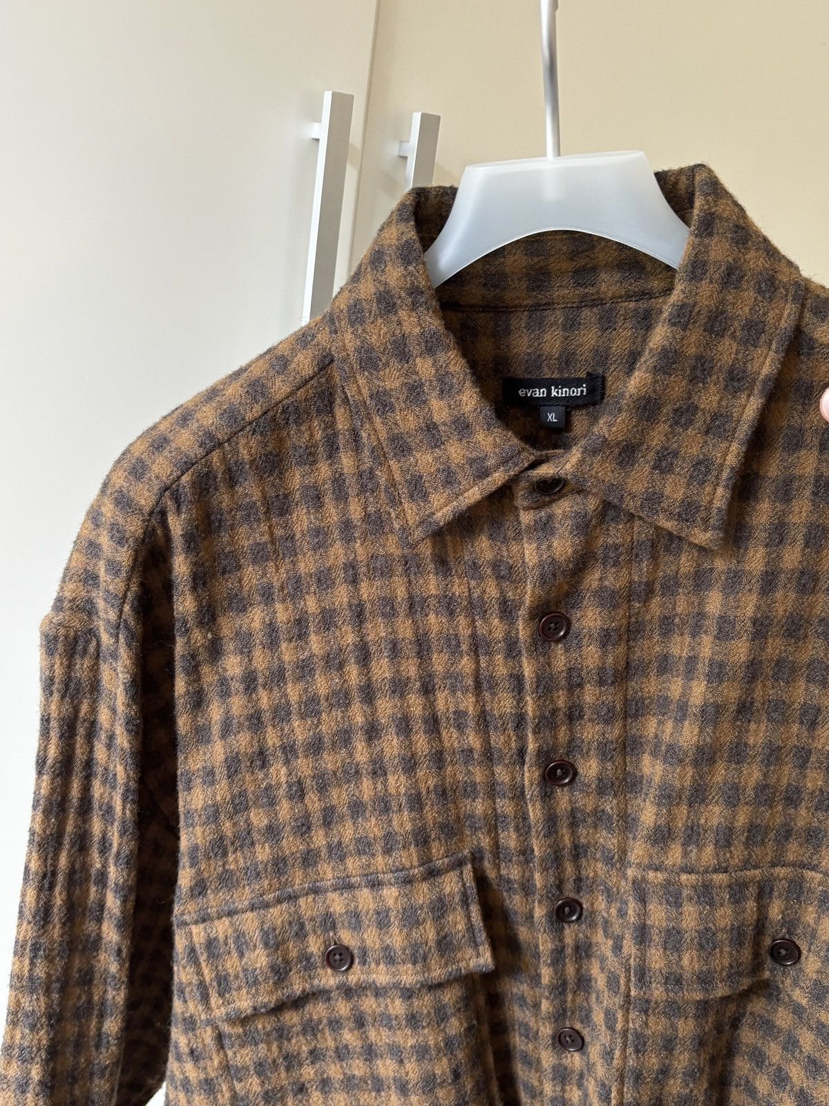 Evan Kinori Wool gauze check big shirt, XL Size US XL / EU 56 / 4 - 2 Thumbnail