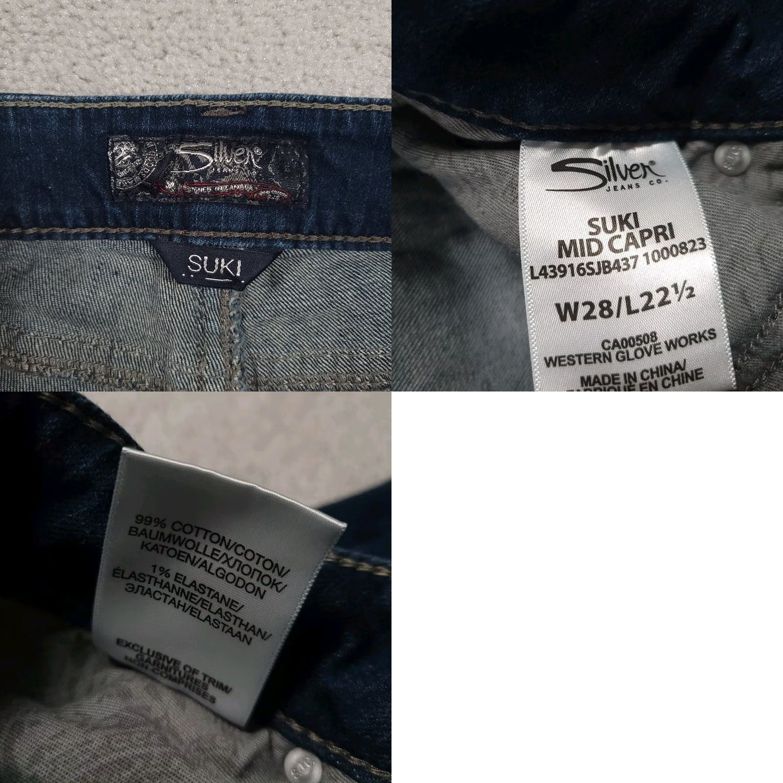 Silver Jeans Co. VINTAGE Silver Jeans Suki Capri Dark Wash Denim Women 28X22.5 30X25.5 5-Pocket Stretch Jeans Womens Capris 25.5 Inseam HM Size 28" / US 6 / IT 42 - 9 Thumbnail