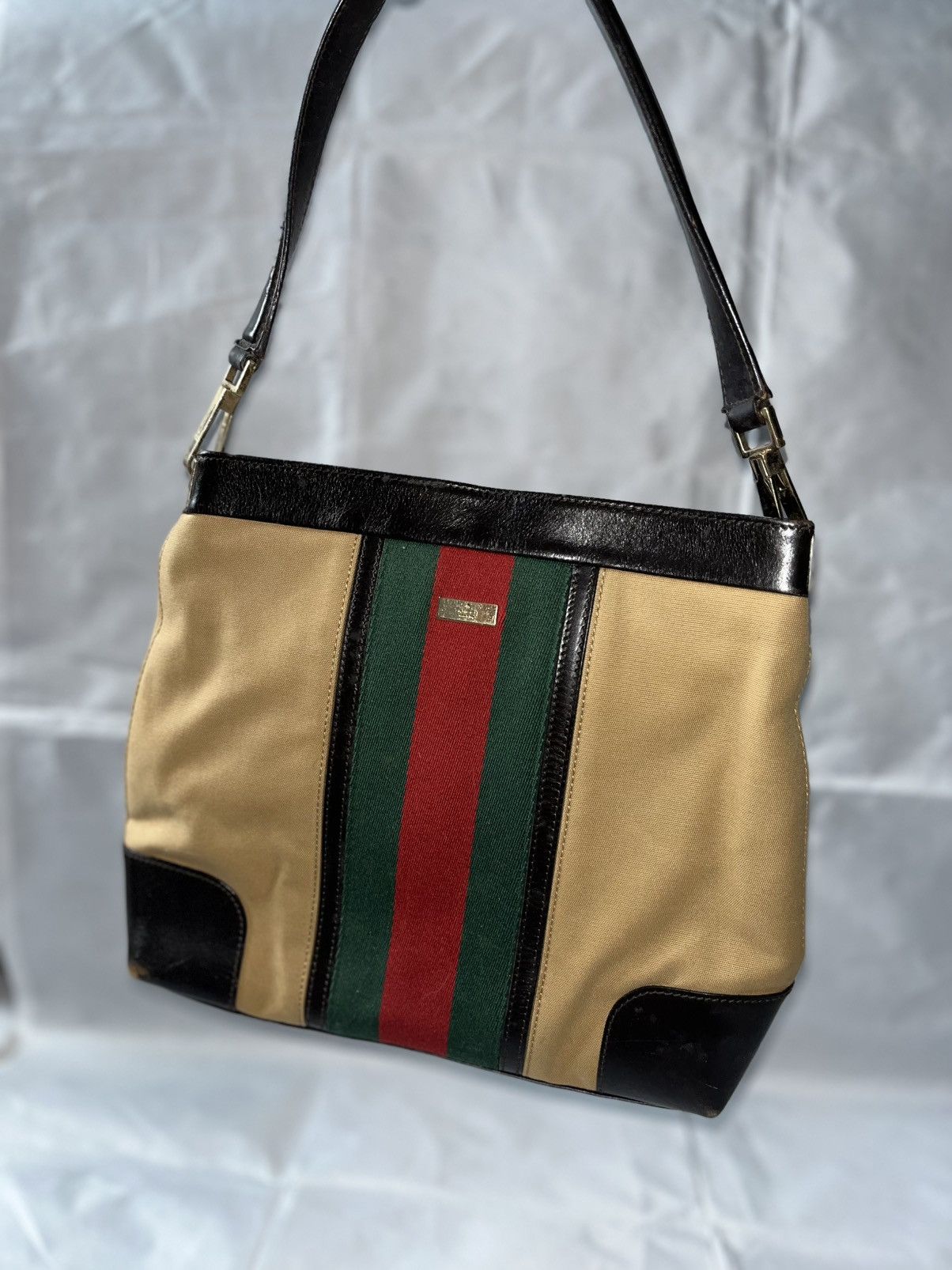 Gucci GUCCI Web Sherry Line Shoulder Bag Canvas Beige Gold Size ONE SIZE - 1 Thumbnail