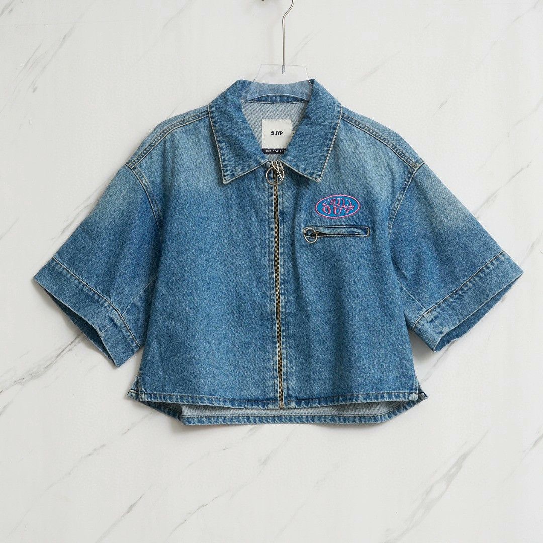 Other SJYP Embroidered Washed Denim Jacket Size S / US 4 / IT 40 - 1 Thumbnail