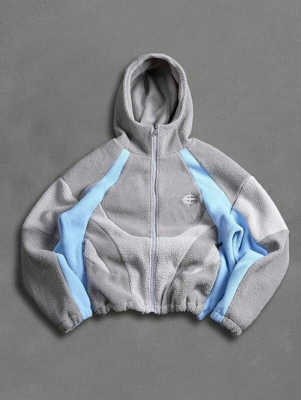 Japanese Brand Grey & Blue Panel Fleece Zip Up Hoodie. Size US M / EU 48-50 / 2 - 1 Thumbnail