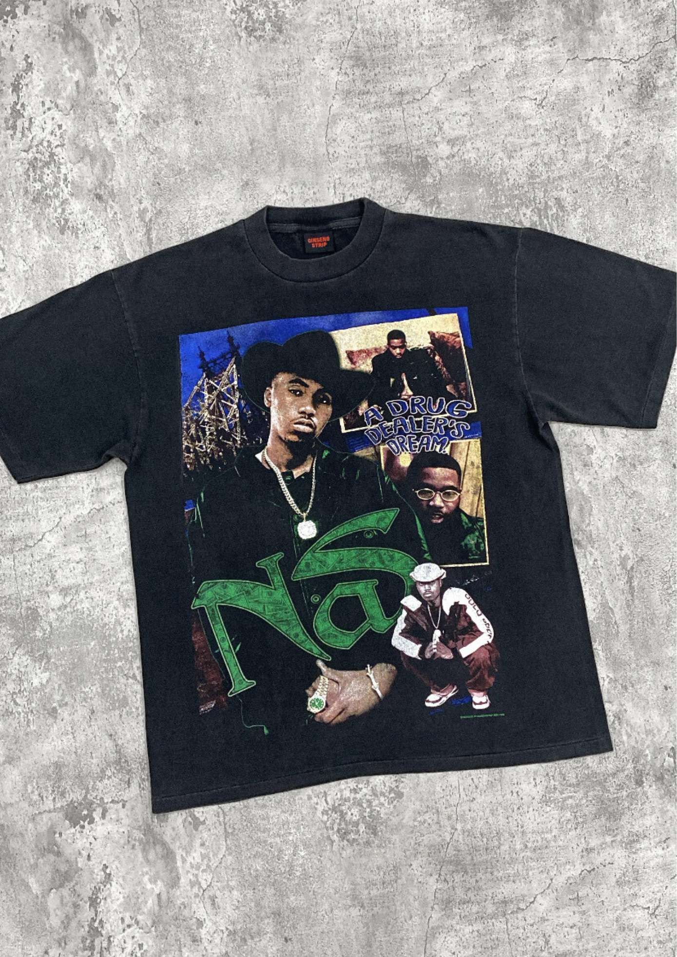Rap Tees Ginseng Strip Nas Faded Black Tee Size US XL / EU 56 / 4 - 6 Thumbnail