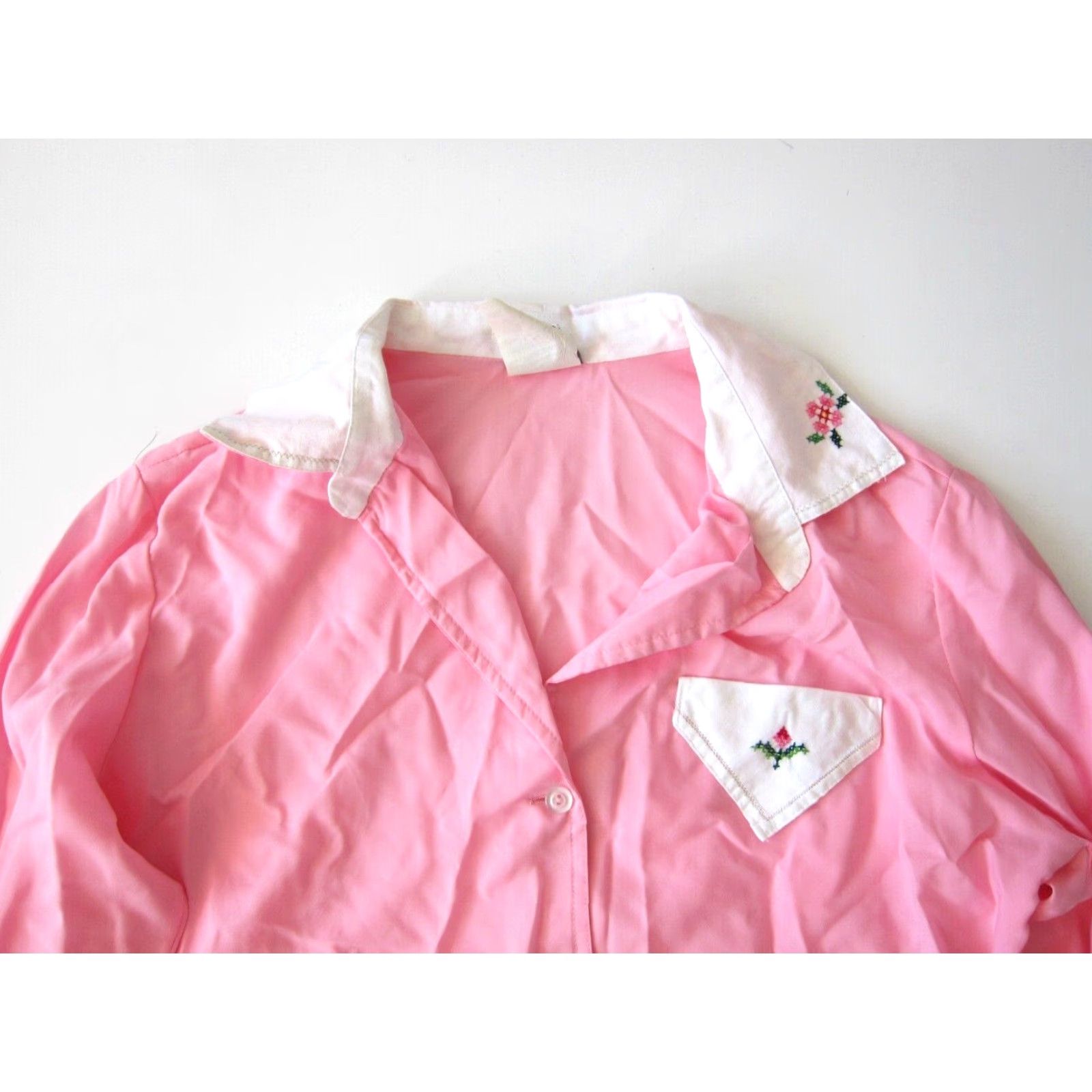 Pinko VINTAGE King James Blouse Shirt Pink White Floral Collared Long Sleeve L Womens Size L / US 10 / IT 46 - 3 Thumbnail
