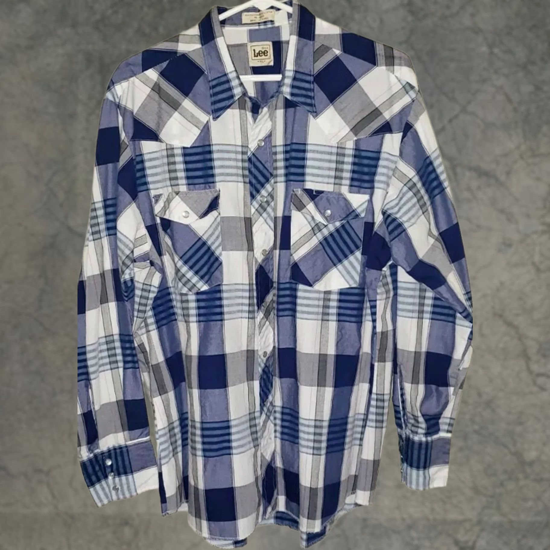 Lee Lee Pearl Snap Button Long Sleeve Shirt Men's XL Blue White Plaid Denim Size US XL / EU 56 / 4 - 1 Thumbnail