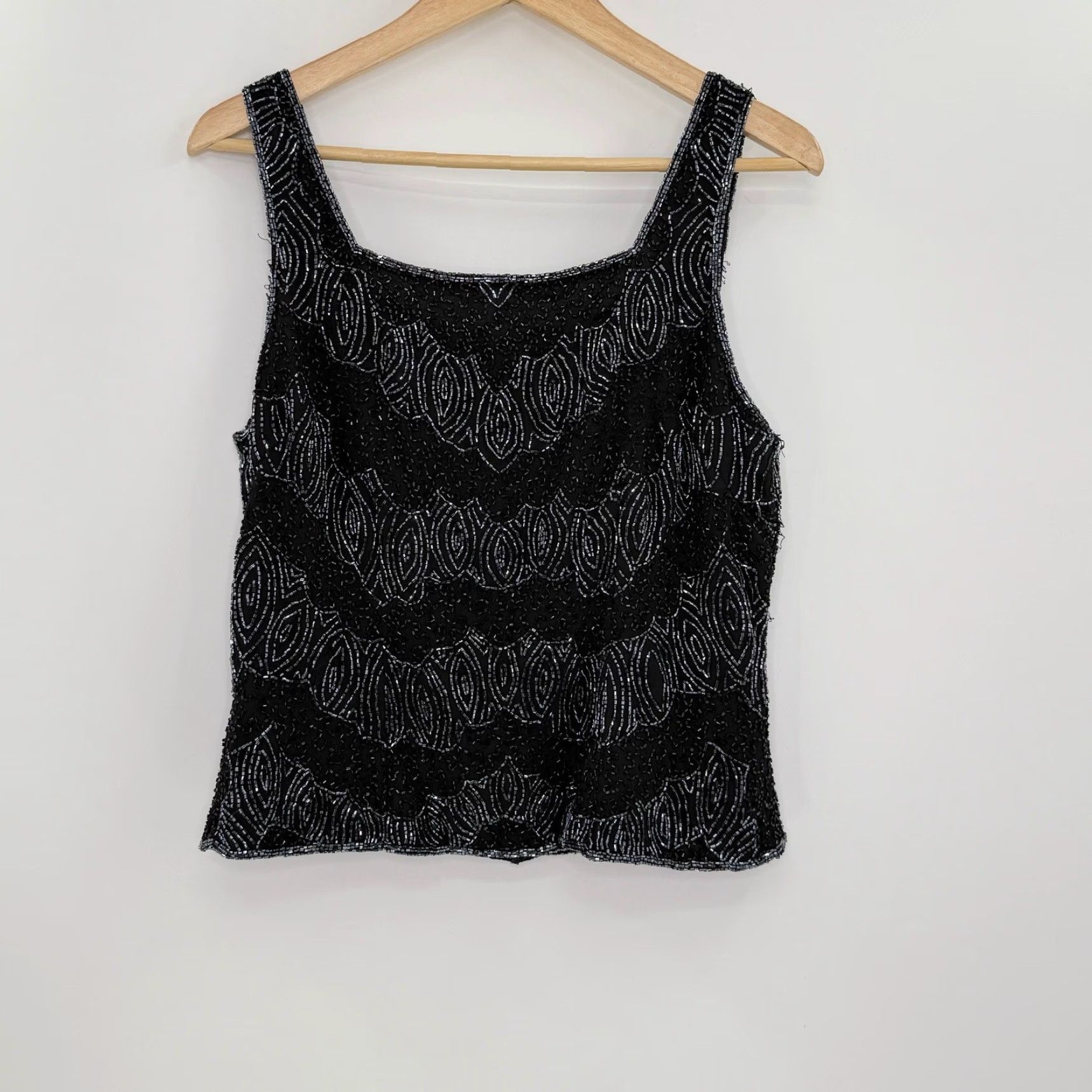 Vintage DRESSBARN COLLECTION Black Beaded Tank Top Sleeveless Evening Party Medium Size M / US 6-8 / IT 42-44 - 2 Thumbnail