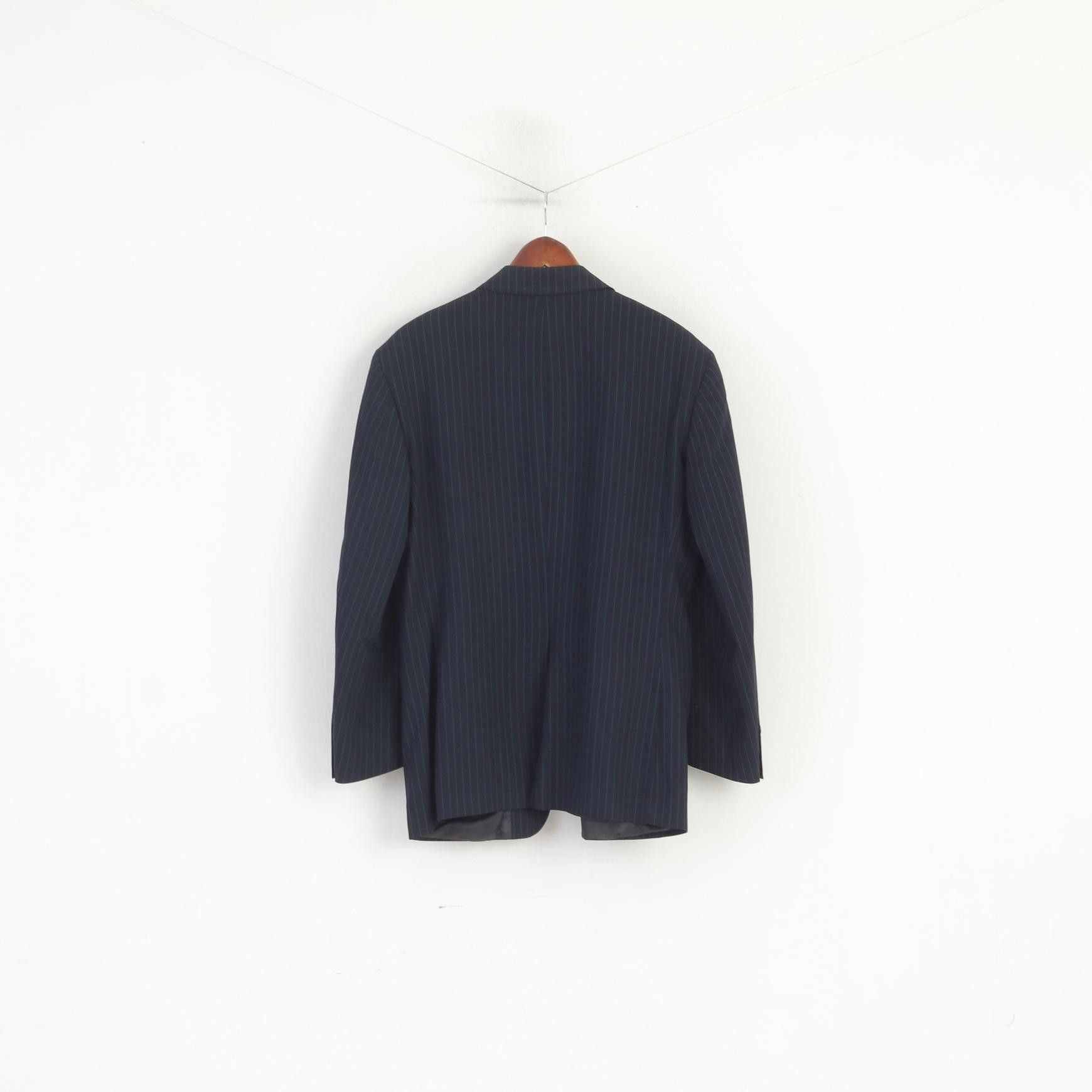 Vintage Gaudi Men 54 44 Blazer Navy Wool Striped Single 6247 Size 44R - 8 Thumbnail