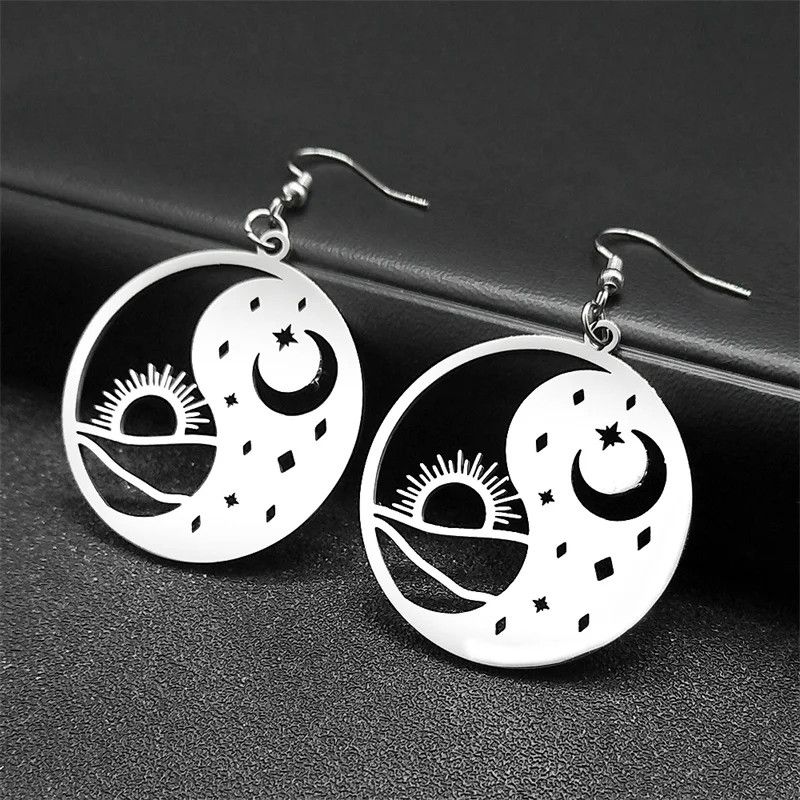 Jewelry Yin Yang Tai Chi Bagua Sun Moon Drop Earrings Jewelry Gift Size ONE SIZE - 1 Thumbnail