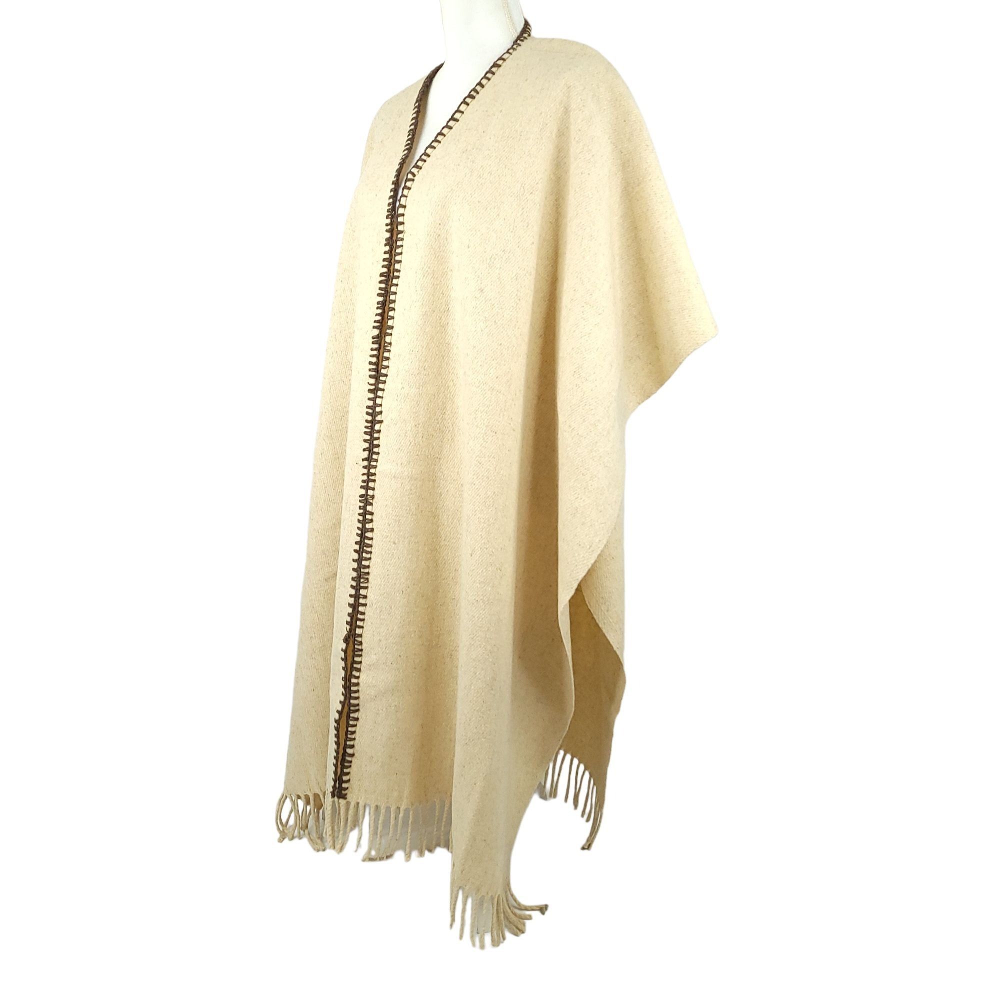 Other Boho Wool Cape Poncho Wrap OS Vintage Cream Fringe Southwest Size ONE SIZE - 3 Thumbnail