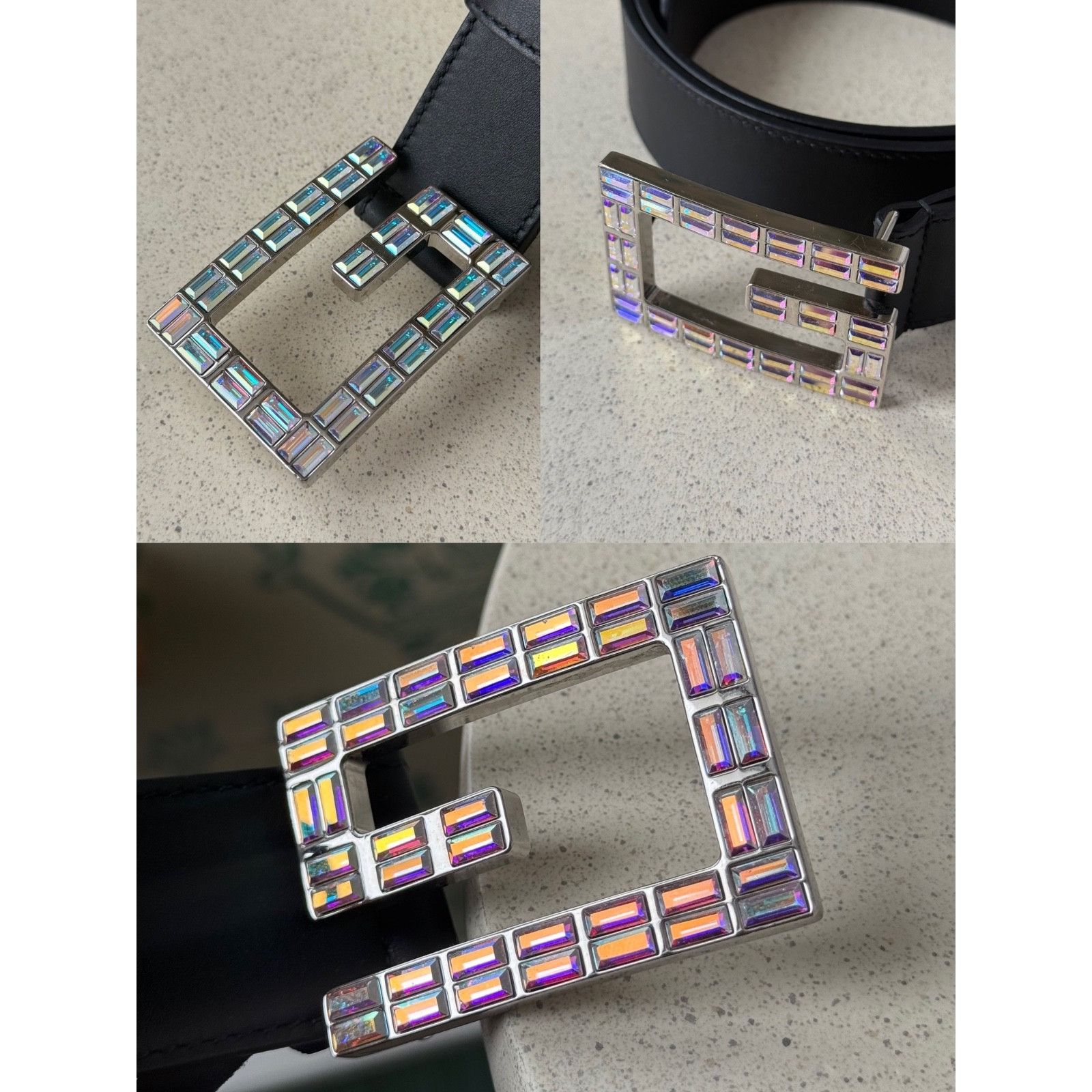 Gucci Gucci Crystal Embellished Black Leather G Buckle Belt 90/36 Size 36 - 4 Thumbnail