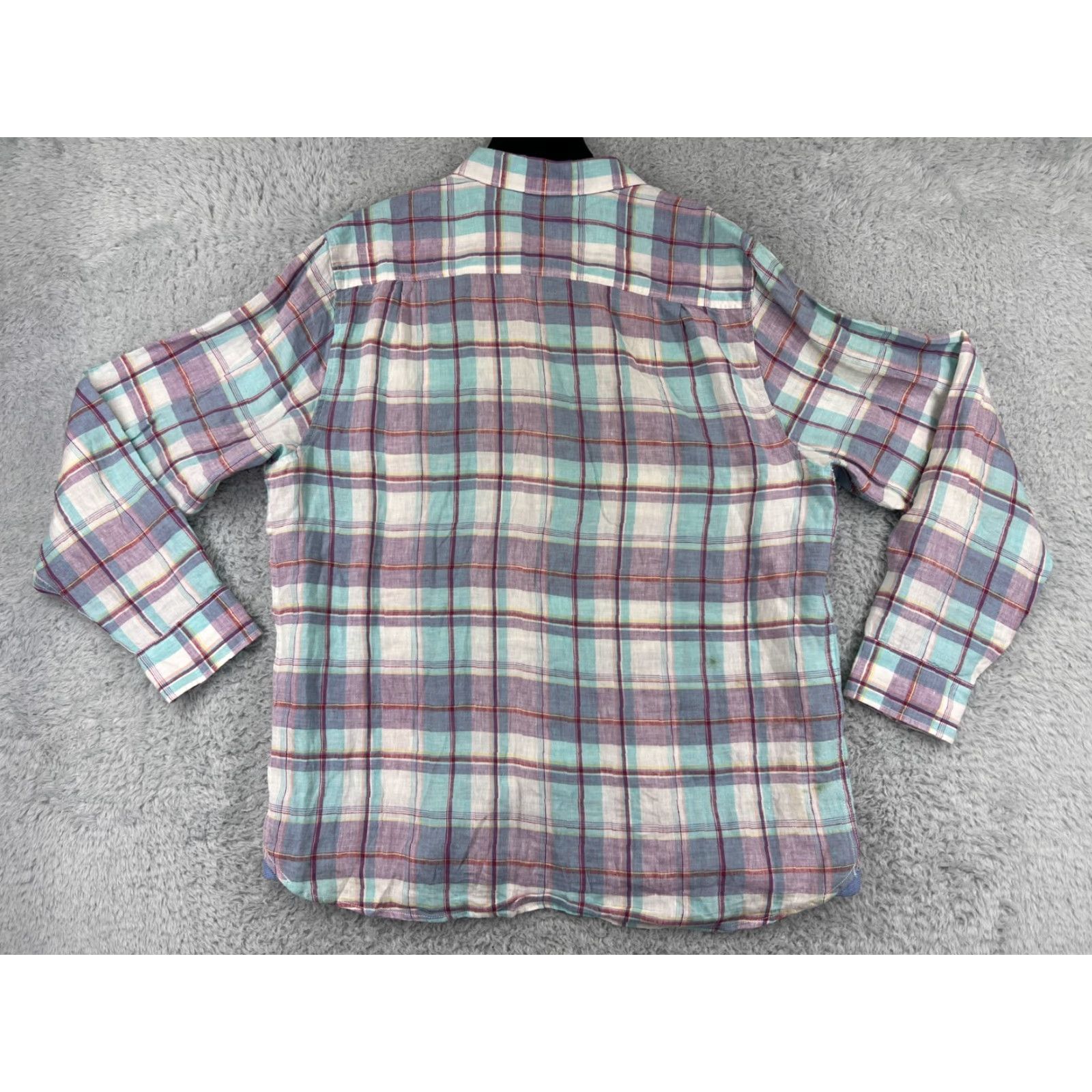 Tommy Bahama Tommy Bahama Shirt Mens Large Teal Red Plaid Pastel 100% Linen Button Up Size US L / EU 52-54 / 3 - 2 Thumbnail