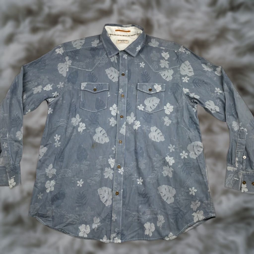Tommy Bahama Tommy Bahama Jeans Men's Button Shirt Blue Floral Stripe 100% Cotton Medium Size US M / EU 48-50 / 2 - 1 Thumbnail